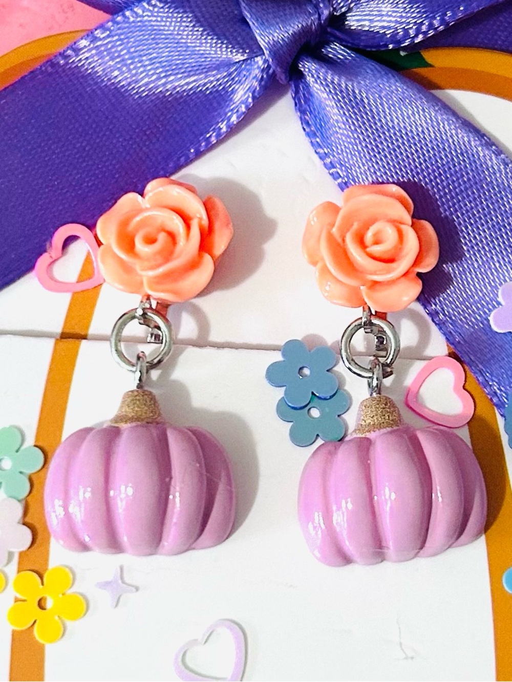 Halloween Pumpkin Rose Clip On Earrings
